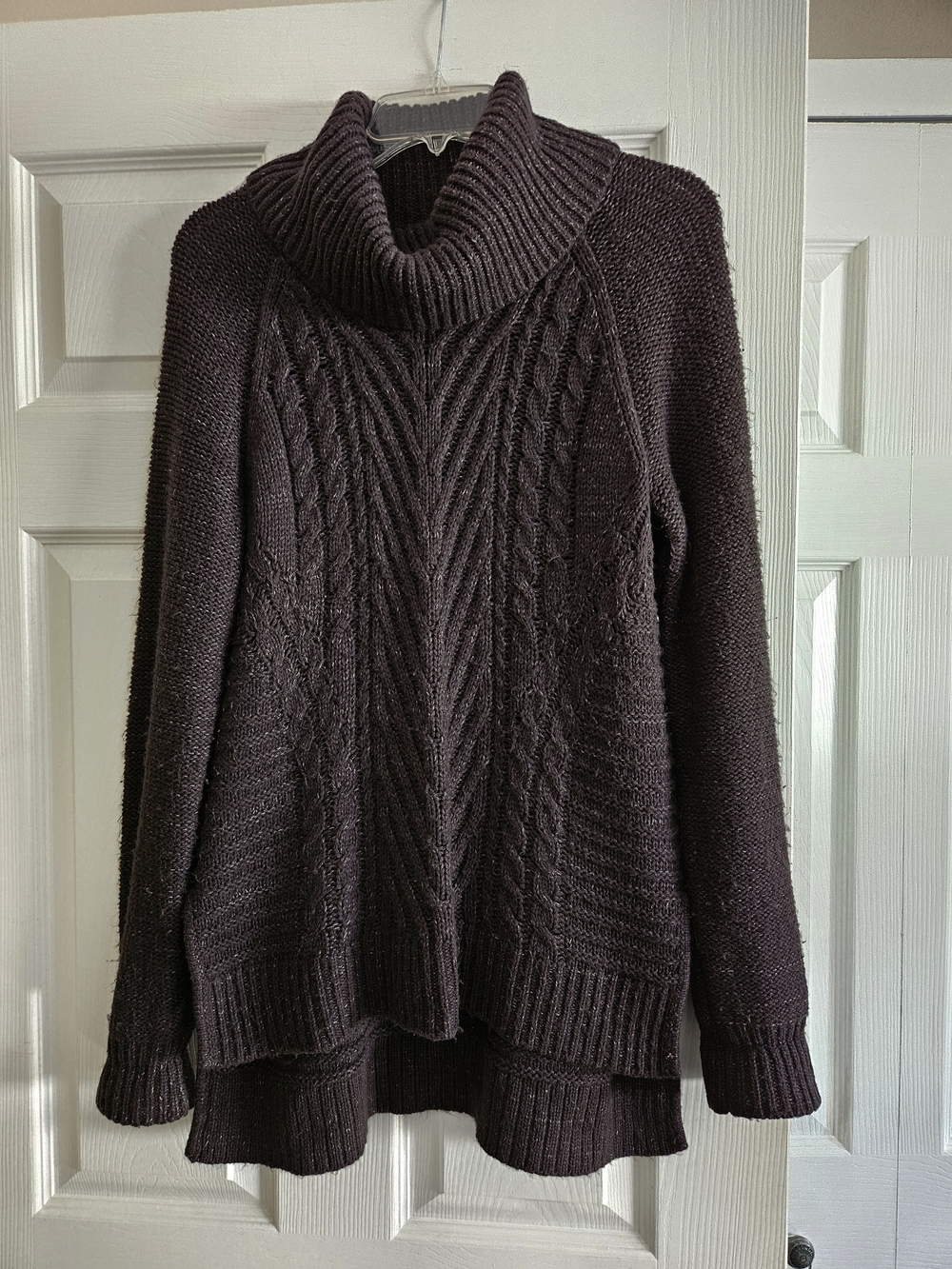 Elle Cowlneck Cable Knit Sweater - Charcoal Gray. Size L